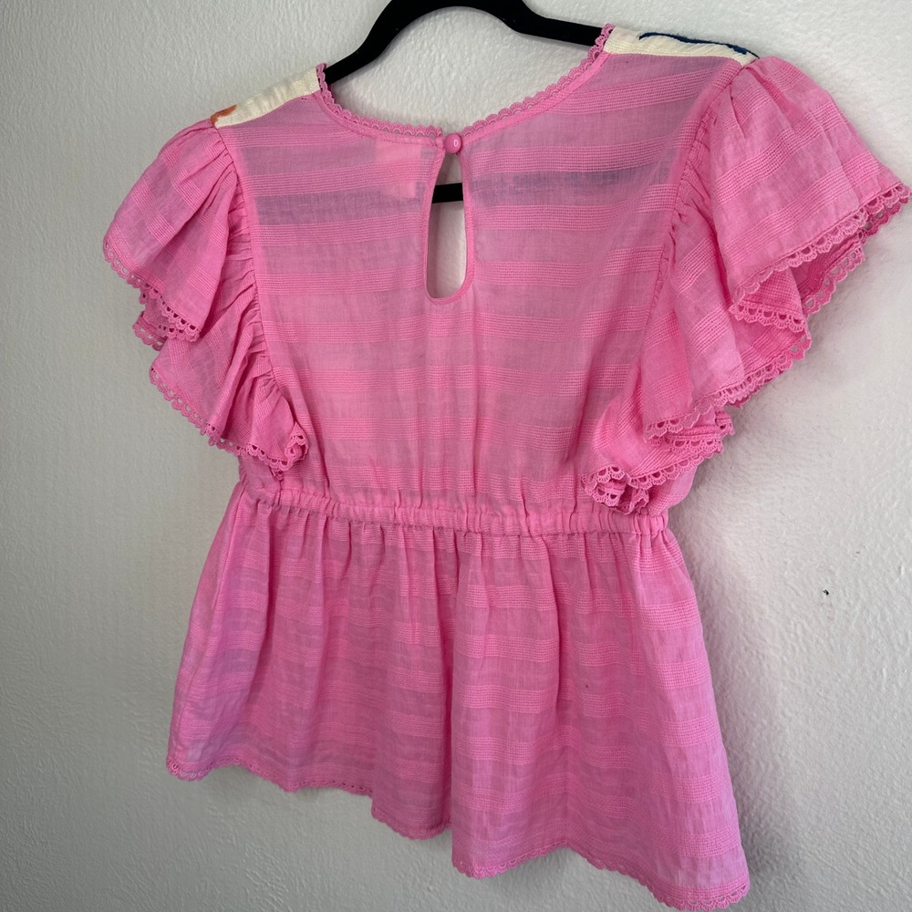 Plenty by Tracy Reese Embroidered Babydoll Blouse Pink Flutter Sleeve Top Medium - Picture 8 of 8